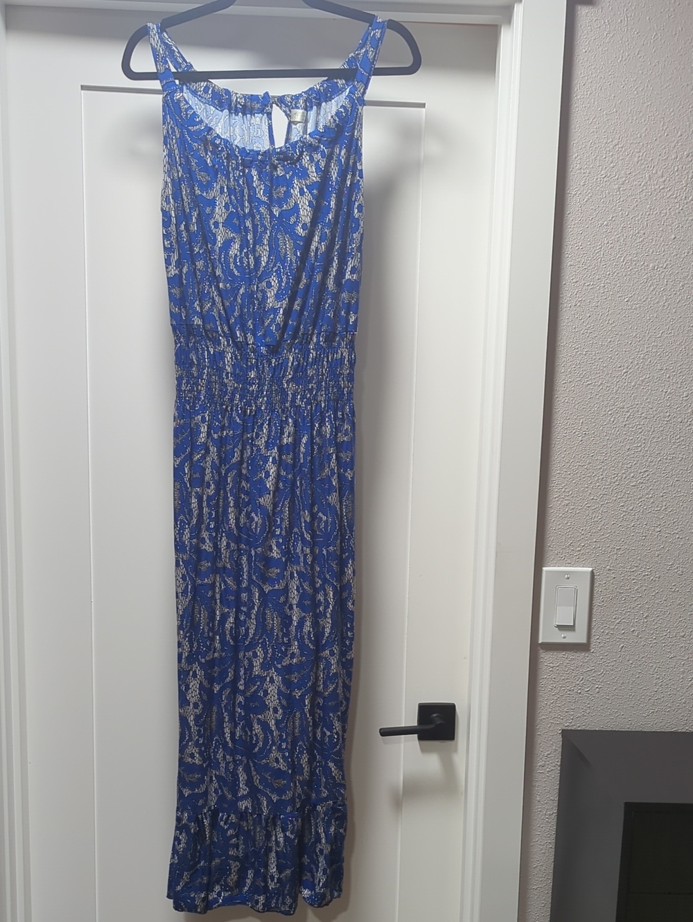 Blue Paisley Maxi Dress with Smocked Waist